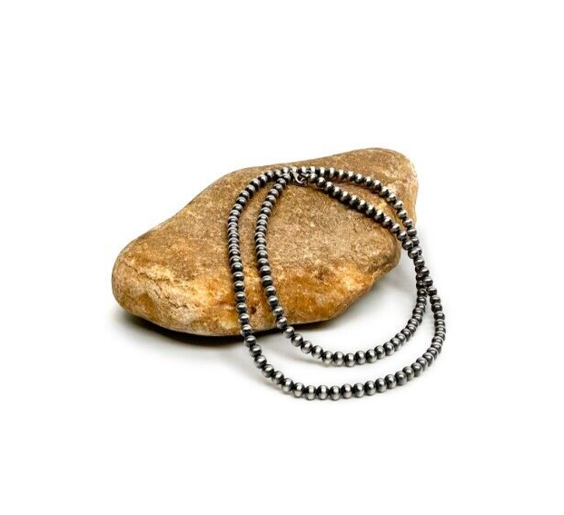 Native American 7mm Sterling Silver Navajo Pearls 18" Single Strand Necklace