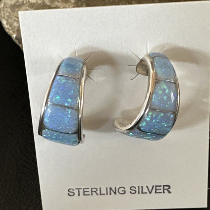 Blue Faux Opal Stud Inlay Navajo Sterling Silver Earrings 19261
