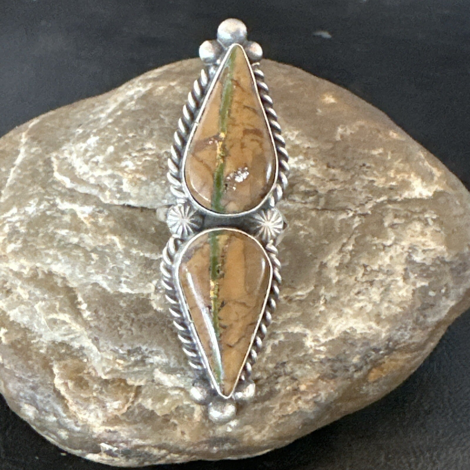 Navajo Sterling Silver Ribbon Boulder Turquoise Ring Size 7.5 18613