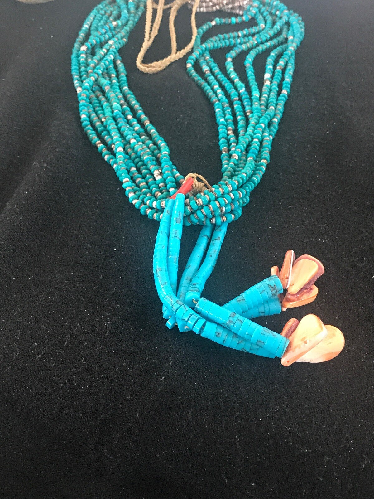 Mens Turquoise Bead 9 Strands Navajo Pearls Sterling Silver Necklace 08451