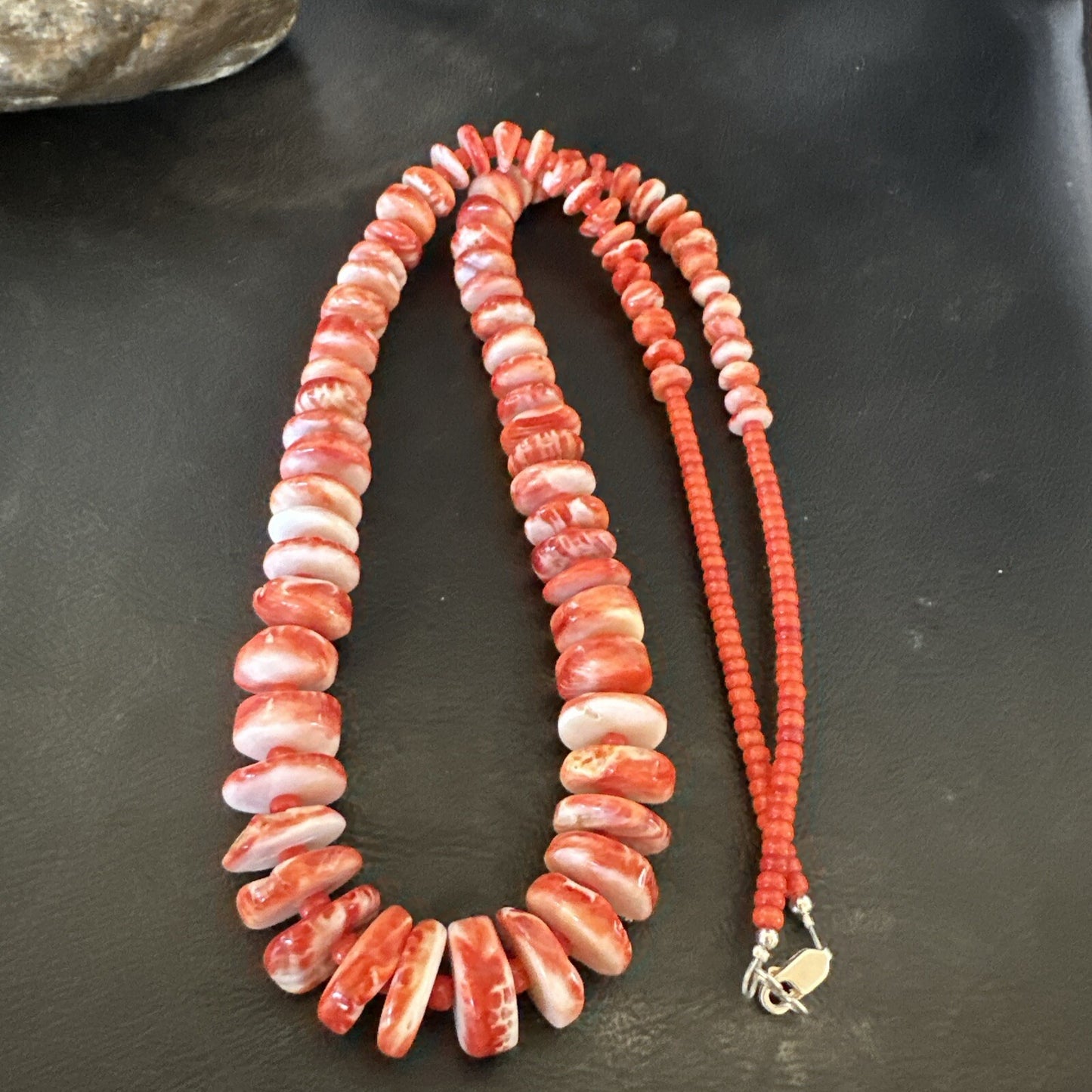 Red Spiny Oyster 28” Long Navajo Sterling Silver Necklace 17761