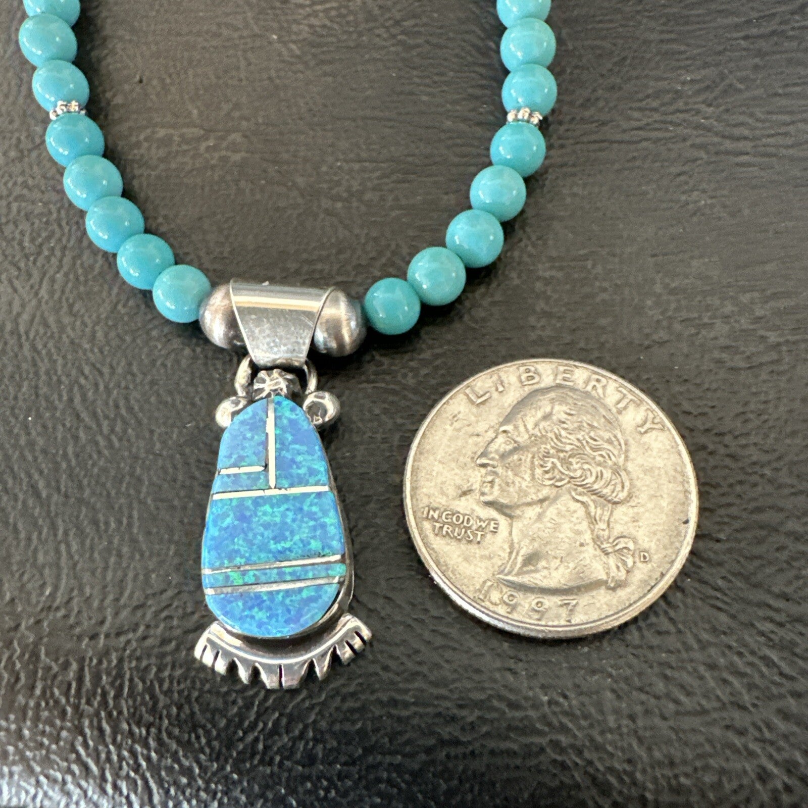 Blue Opal Pendant Turquoise Navajo Sterling Silver Necklace 23" 18734