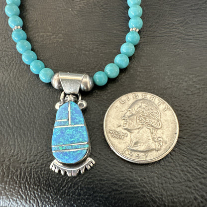 Blue Opal Pendant Turquoise Navajo Sterling Silver Necklace 23" 18734