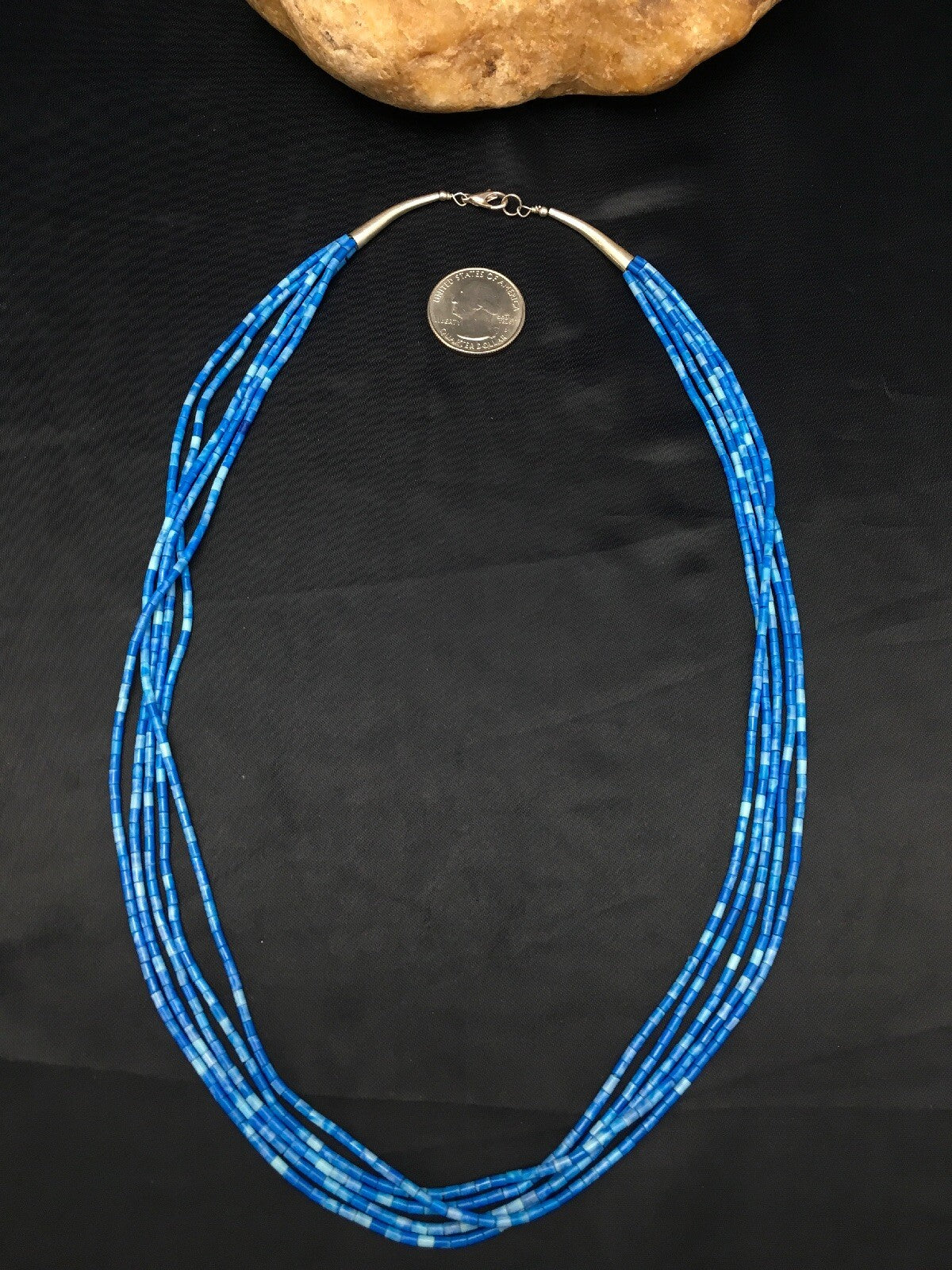 Navajo Denim Lapis 5S Sterling Silver Tube Heishi Bead Necklace 19” 3419