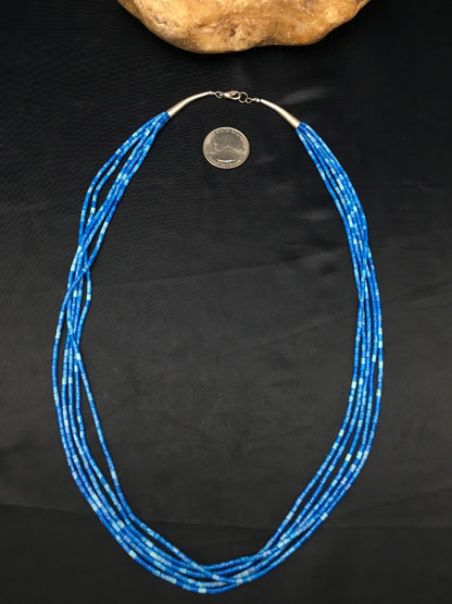 Navajo Denim Lapis 5S Sterling Silver Tube Heishi Bead Necklace 19” 3419
