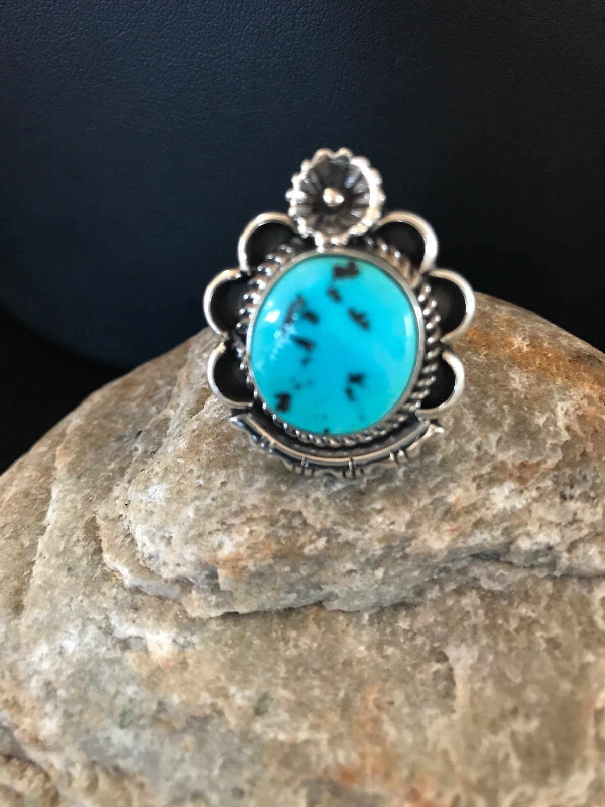Kingman Turquoise Navajo Sterling Silver Ring Size 9 08240