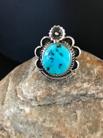 Kingman Turquoise Navajo Sterling Silver Ring Size 9 08240