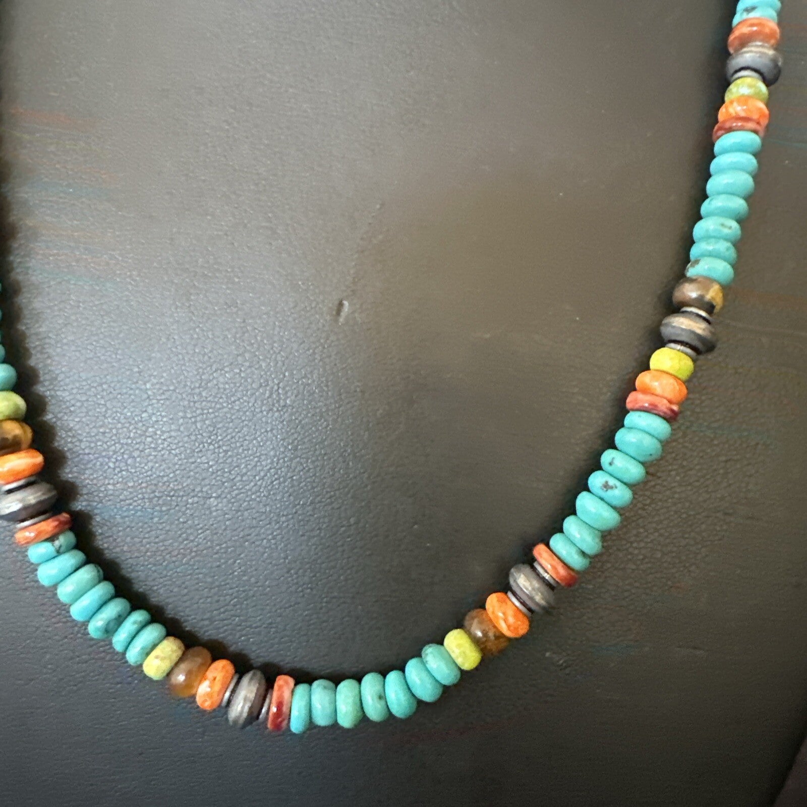 Navajo Sterling Silver Blue Turquoise Spiny Oyster Necklace 19" 10142