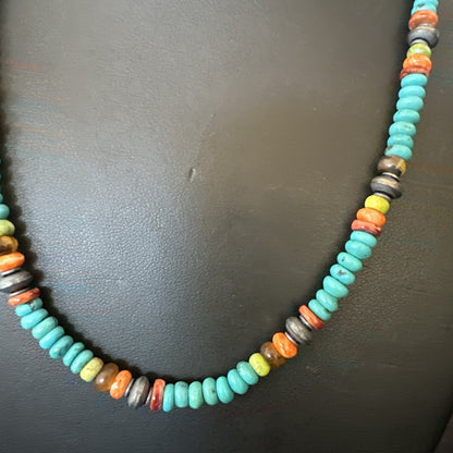 Navajo Sterling Silver Blue Turquoise Spiny Oyster Necklace 19" 10142