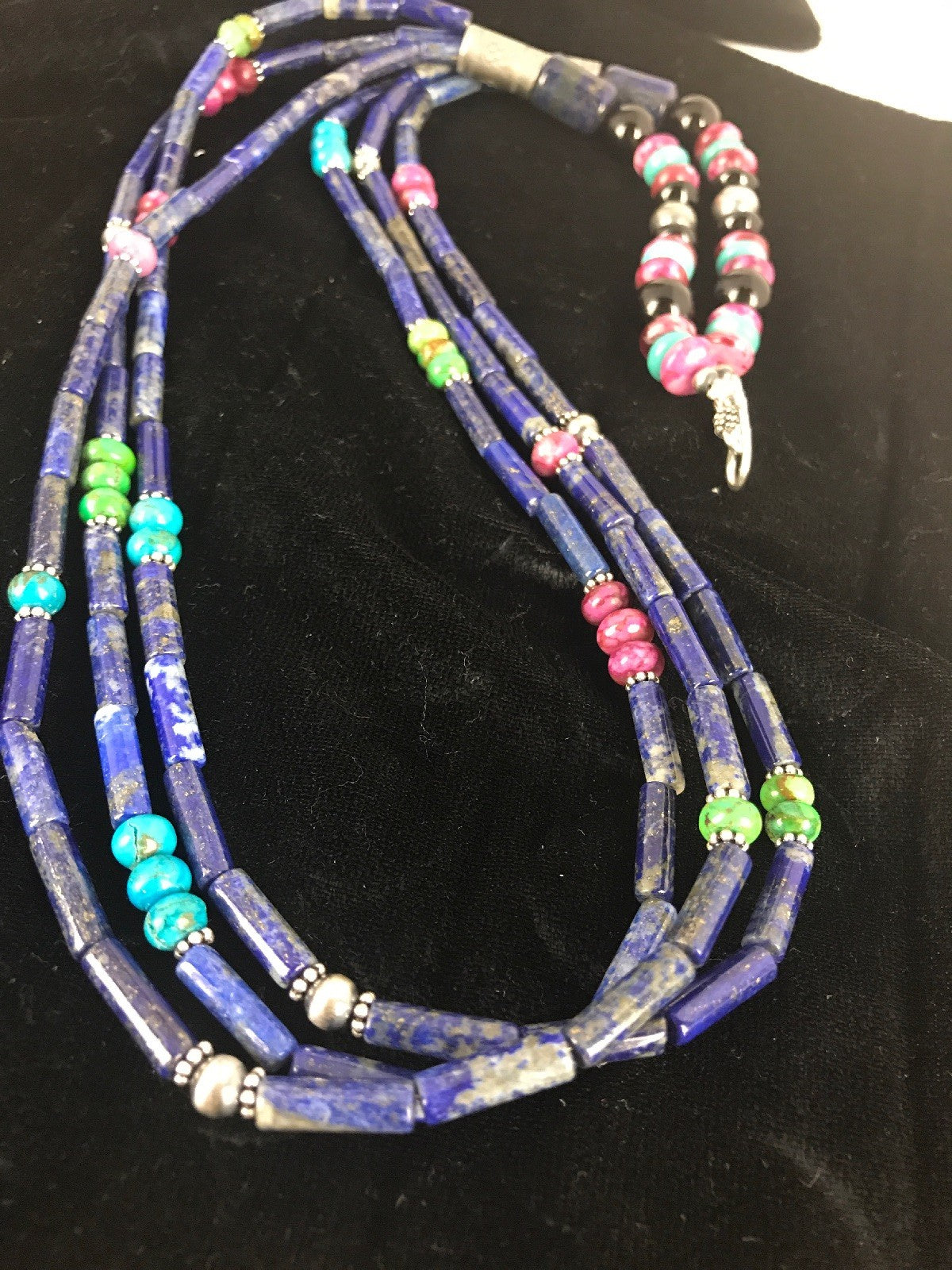 Denim Lapis Multi Strands Navajo Sterling Silver Necklace 22" 03342