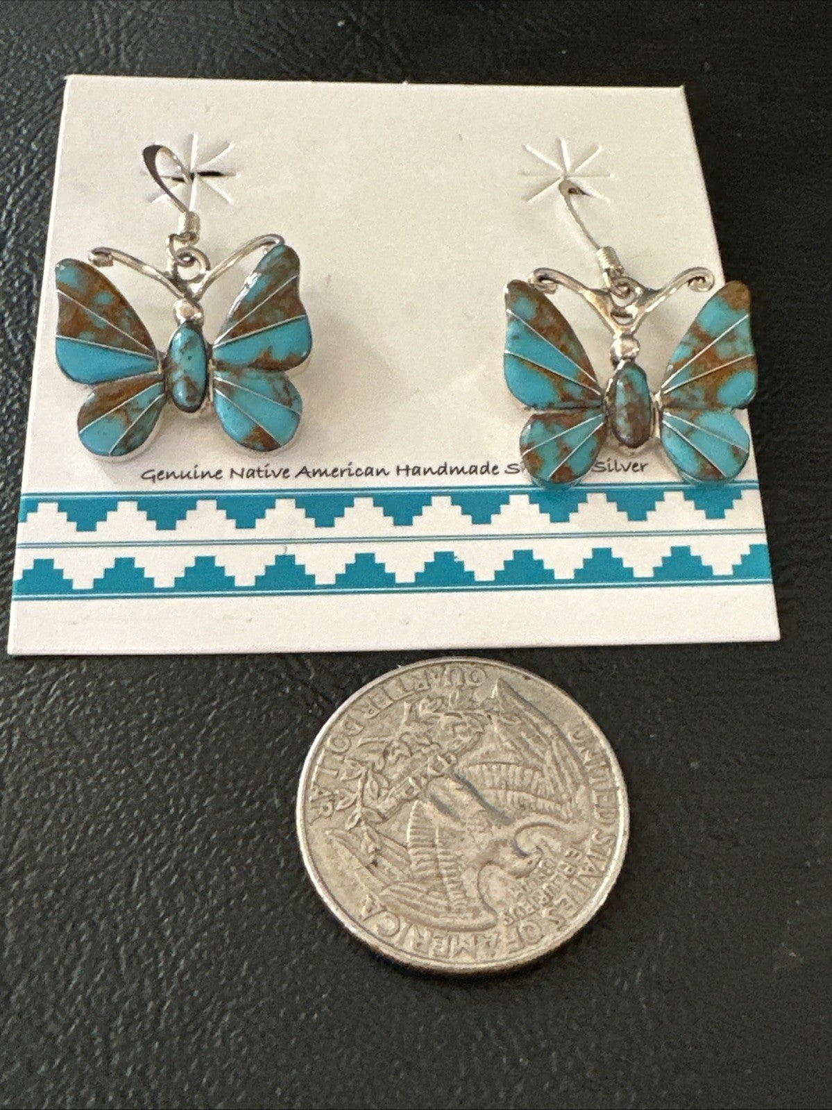 Butterfly Multicolor Turquoise#8 Inlay Sterling Silver Earrings 19818