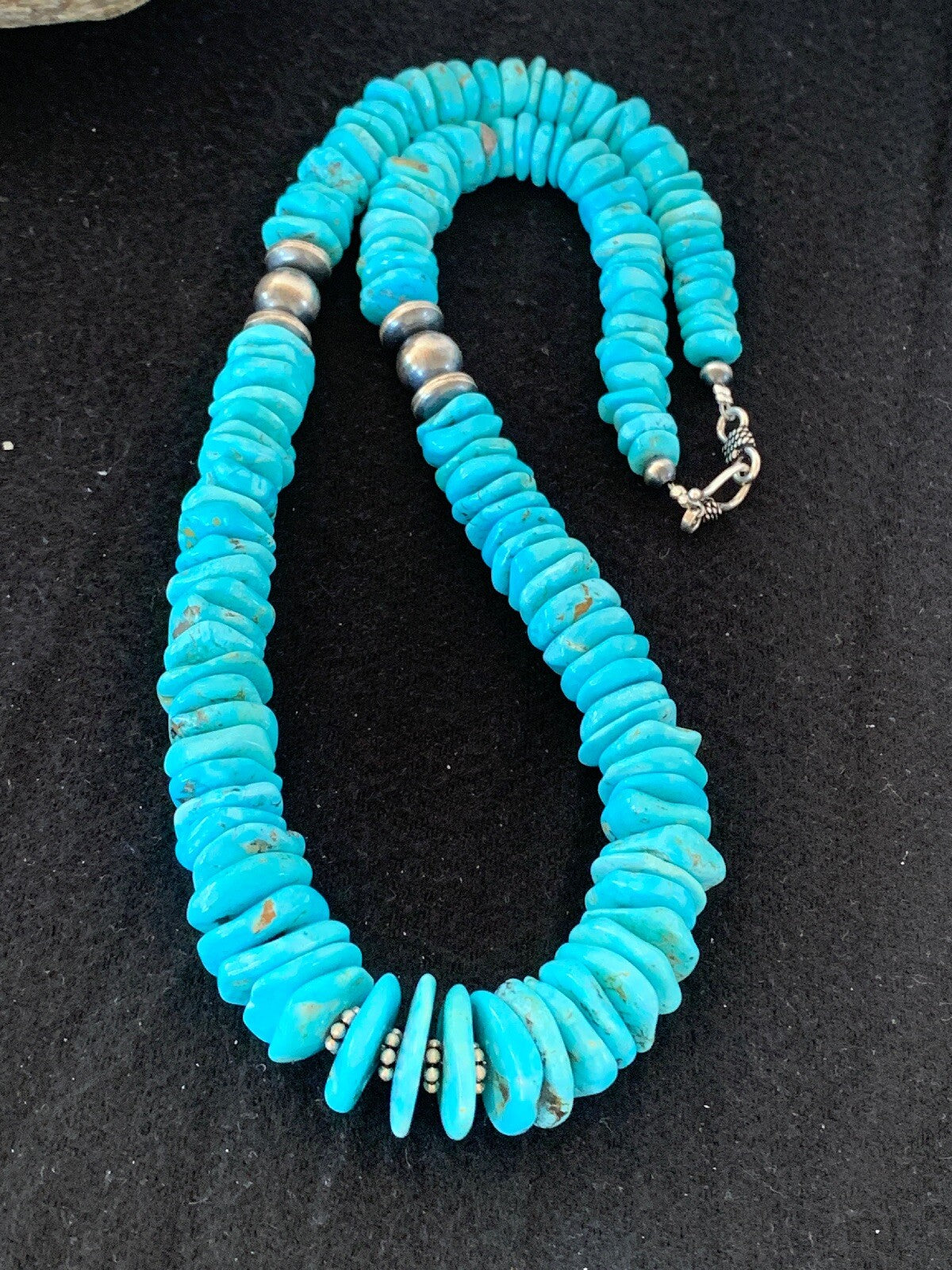 Turquoise Graduated Navajo Pearls Sterling Silver Native American Necklace 4209