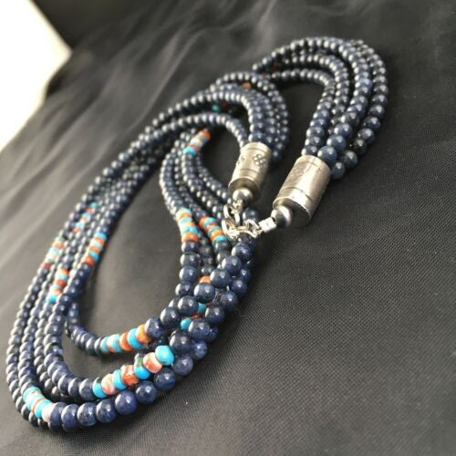 Navajo Dumortierite Turquoise Necklace 5 Strand Sterling Silver 21" 10243