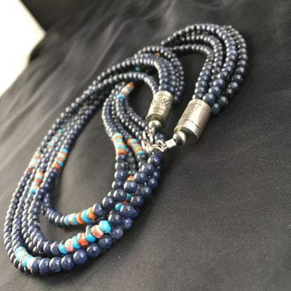 Navajo Dumortierite Turquoise Necklace 5 Strand Sterling Silver 21" 10243