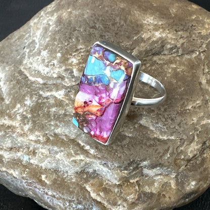 Blue Turquoise Spiny Oyster Southwestern Sterling Silver Ring Size 11 18453