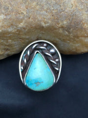 Men's Blue Turquoise Navajo Ring Sz 6.5 | Sterling Silver | Authentic Native American Handmade | 04056