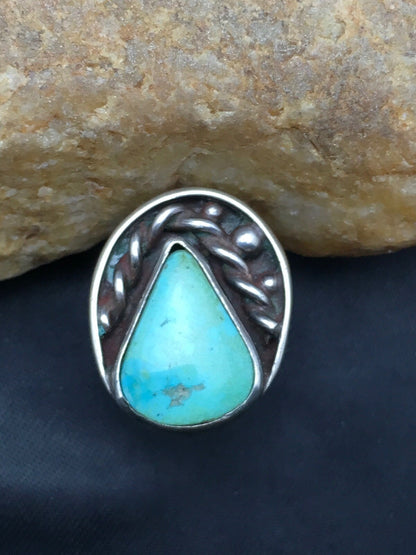 Native American Mens Blue Turquoise Navajo Sterling Silver Ring Sz 6.5 04056