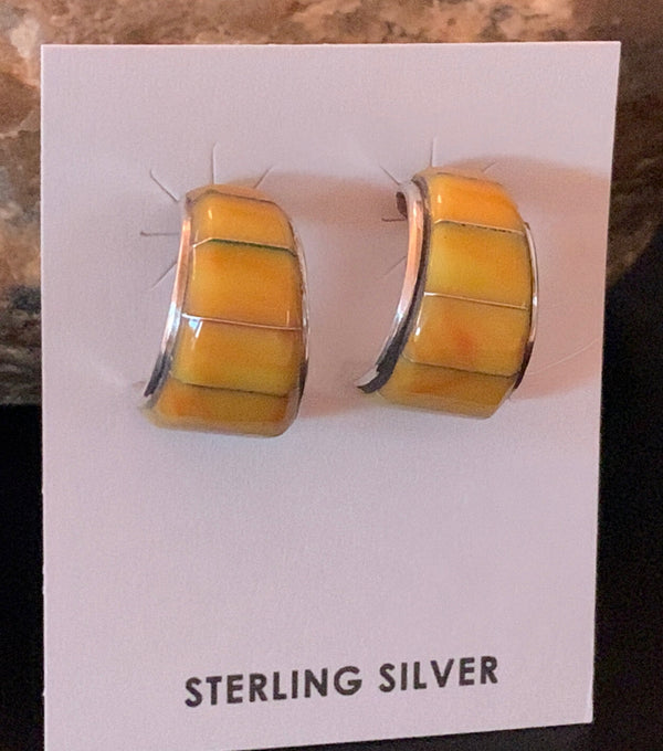 Gold Yellow Spiny Oyster Navajo Earrings | Sterling Silver | Authentic Native American Handmade | 02075