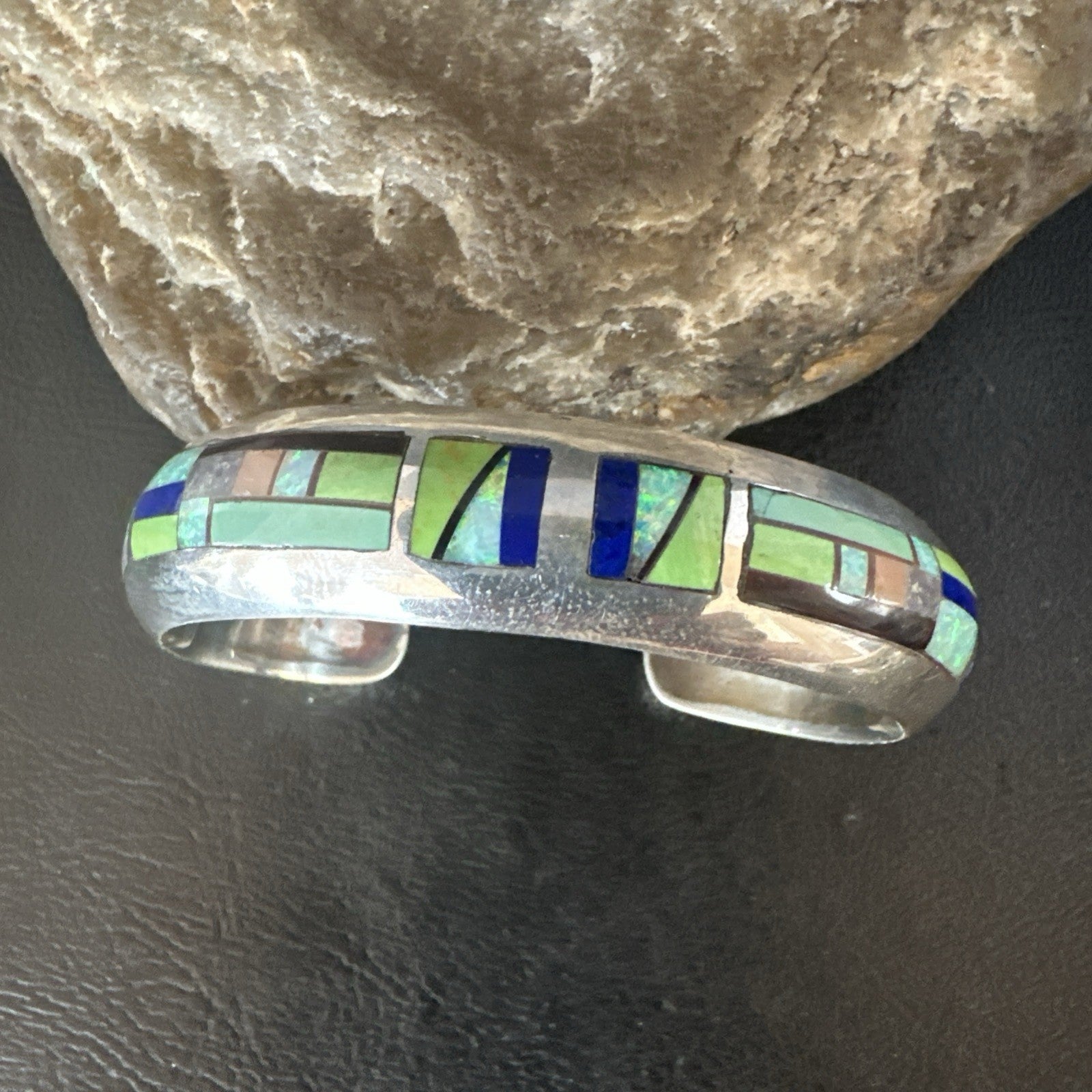 Womens Green Turquoise Lapis Navajo Sterling Silver Inlay Cuff Bracelet 19037
