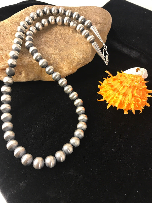 Southwestern Navajo Pearls 10mm Bead Necklace 20" | Sterling Silver | Authentic Native American Handmade | 91089