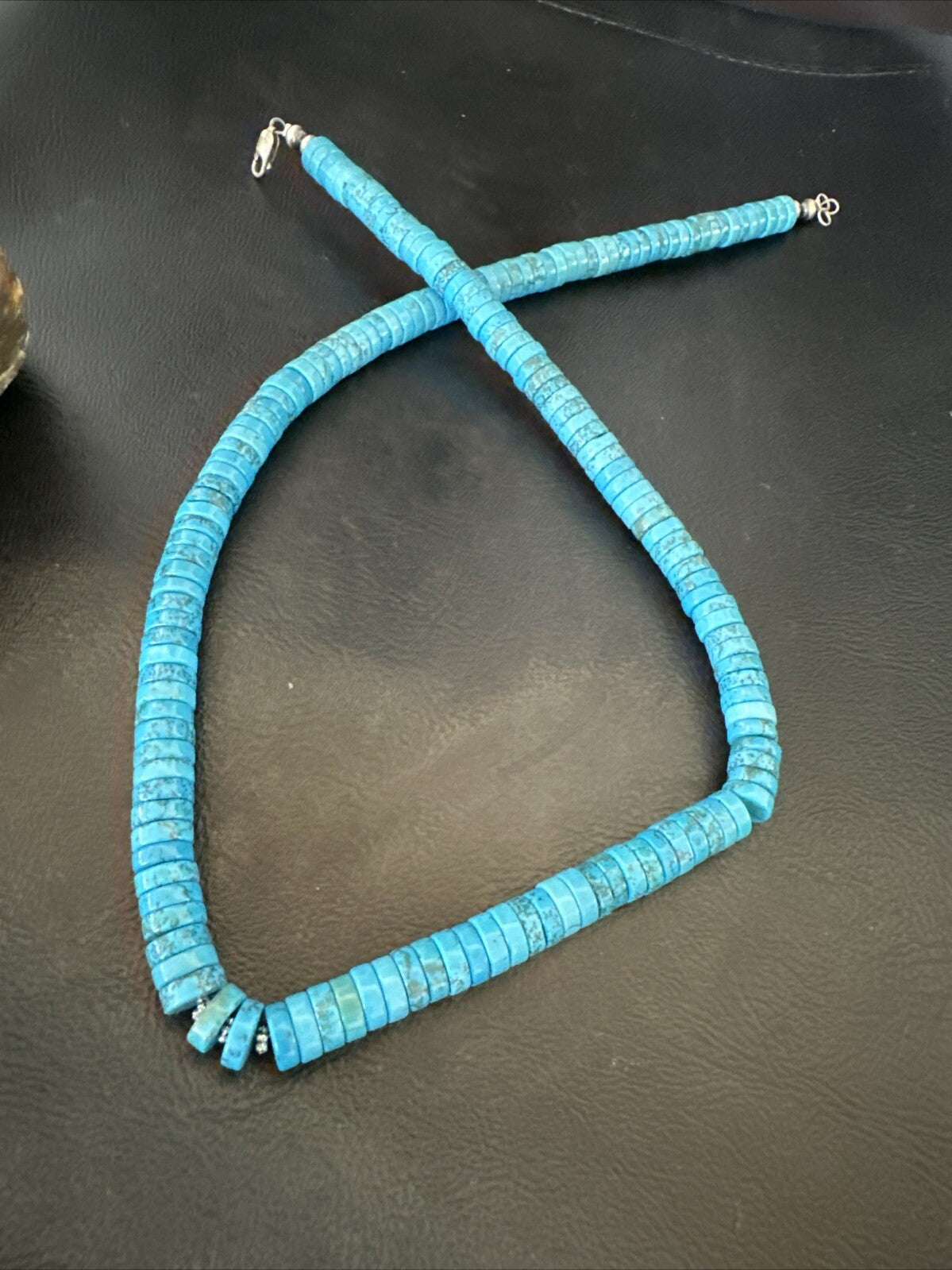 Robin Egg Blue Turquoise Heishi Navajo Sterling Silver Necklace 24" 18325