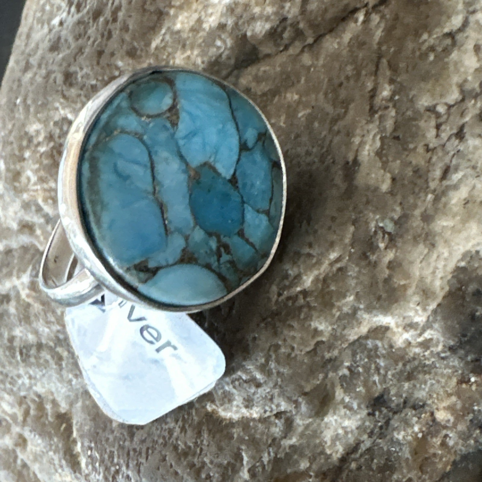 Blue Turquoise#8 Southwestern Sterling Silver Ring Size 7 19741