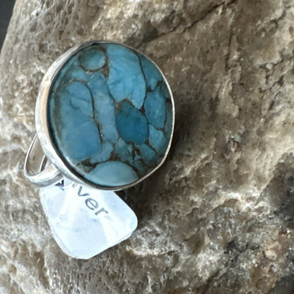 Blue Turquoise#8 Southwestern Sterling Silver Ring Size 7 19741