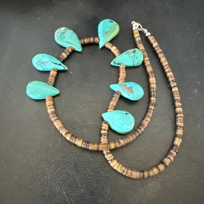 Southwestern Sterling Silver Blue Turquoise Shell 20" Necklace 19507