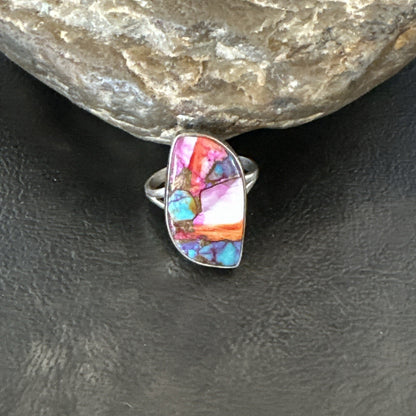 Blue Turquoise Spiny Oyster Navajo Sterling Silver Ring Size 8 18249