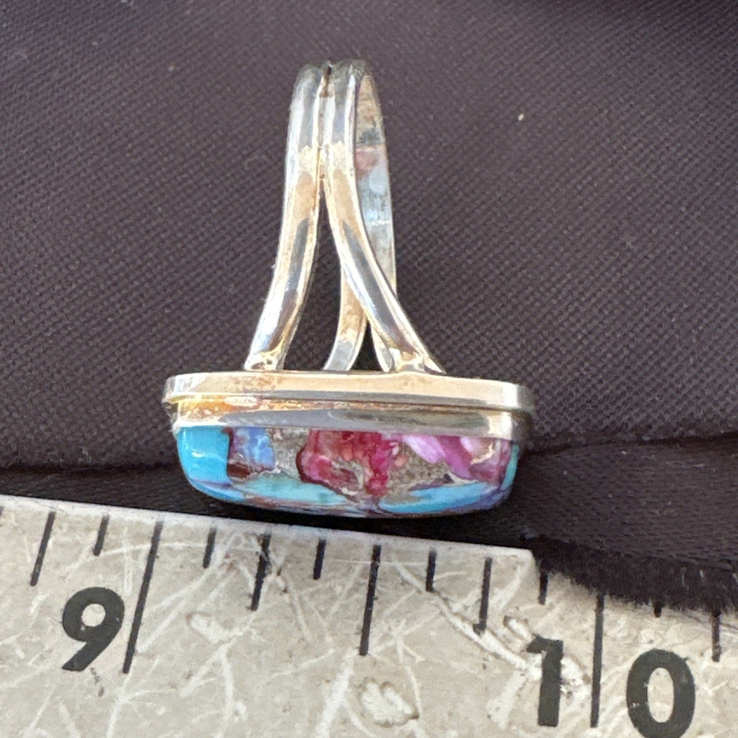 Blue Turquoise Spiny Oyster Southwestern Sterling Silver Ring Size 9 19061