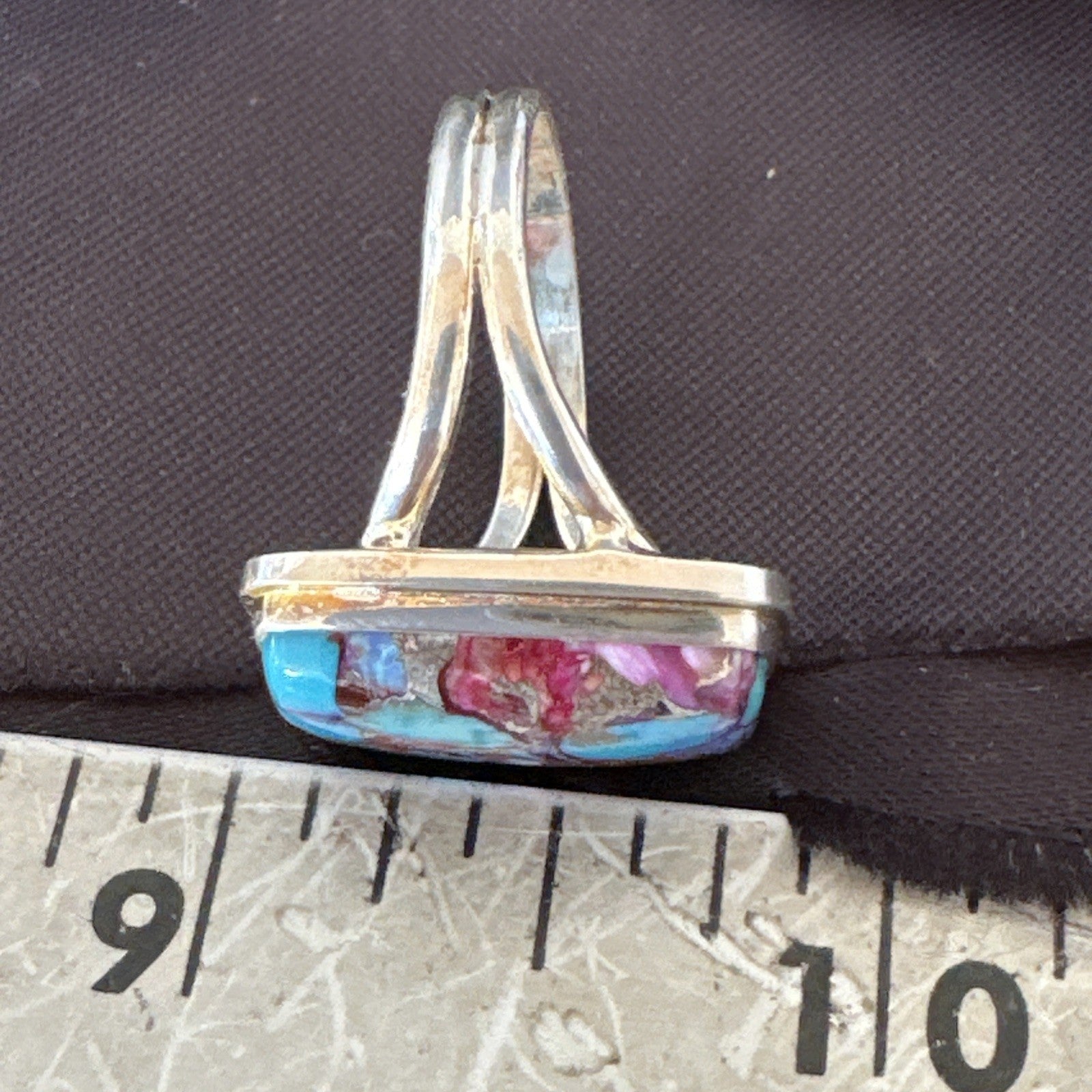 Blue Turquoise Spiny Oyster Southwestern Sterling Silver Ring Size 9 19061