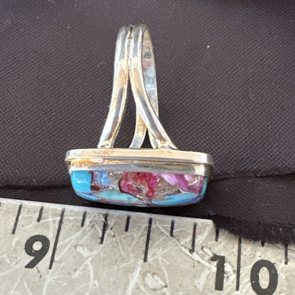 Blue Turquoise Spiny Oyster Southwestern Sterling Silver Ring Size 9 19061