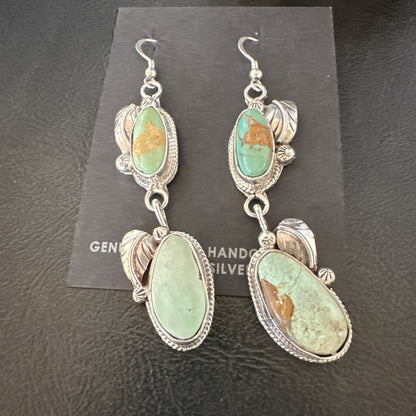 Green Royston Turquoise Navajo Sterling Silver Dangle Earrings 19603