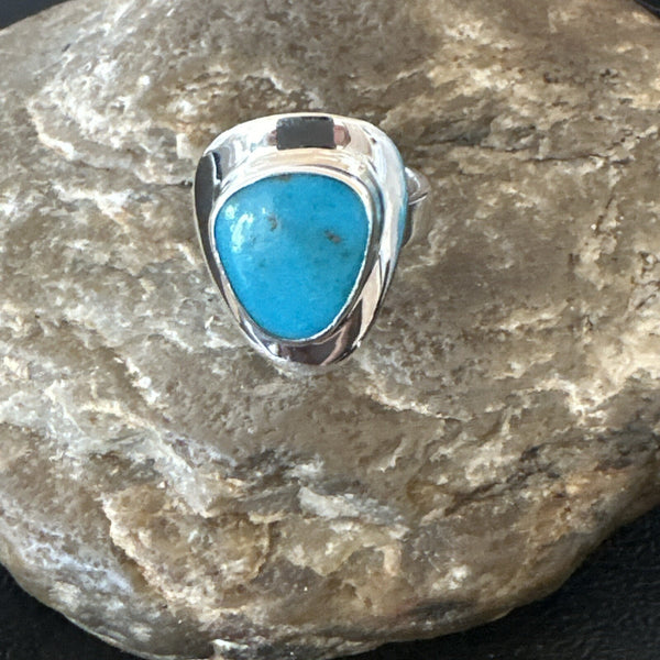 Southwestern Blue Kingman Turquoise Ring Size 7 | Sterling Silver | Authentic Native American Handmade | 18505