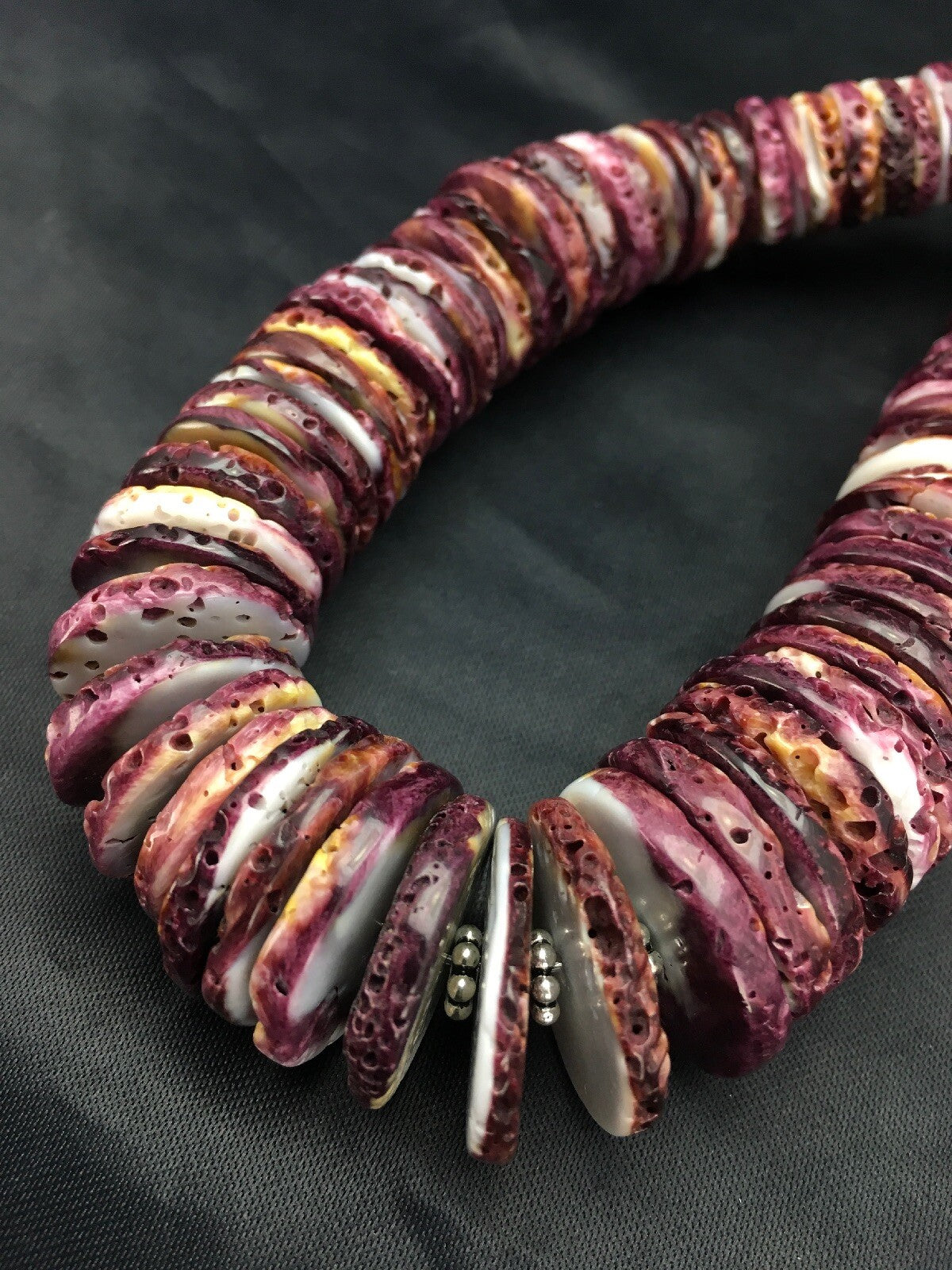 Purple Spiny Oyster Navajo Sterling Silver Beads Necklace 23" 02656