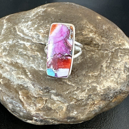 Blue Turquoise Spiny Oyster Navajo Sterling Silver Ring Size 7 18228