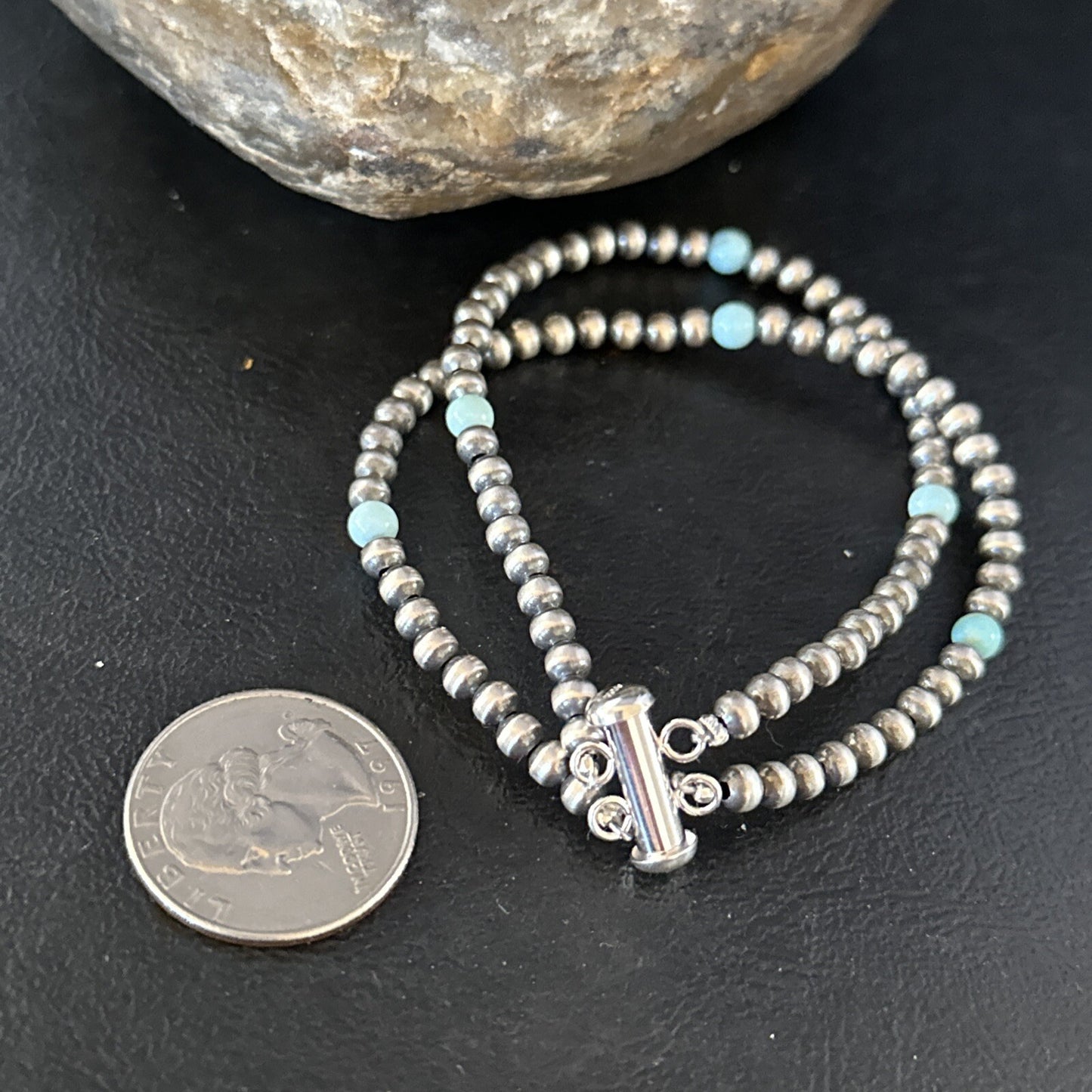 Native Navajo Sterling Silver Blue Turquoise Bracelet 2S 7.5" 14385