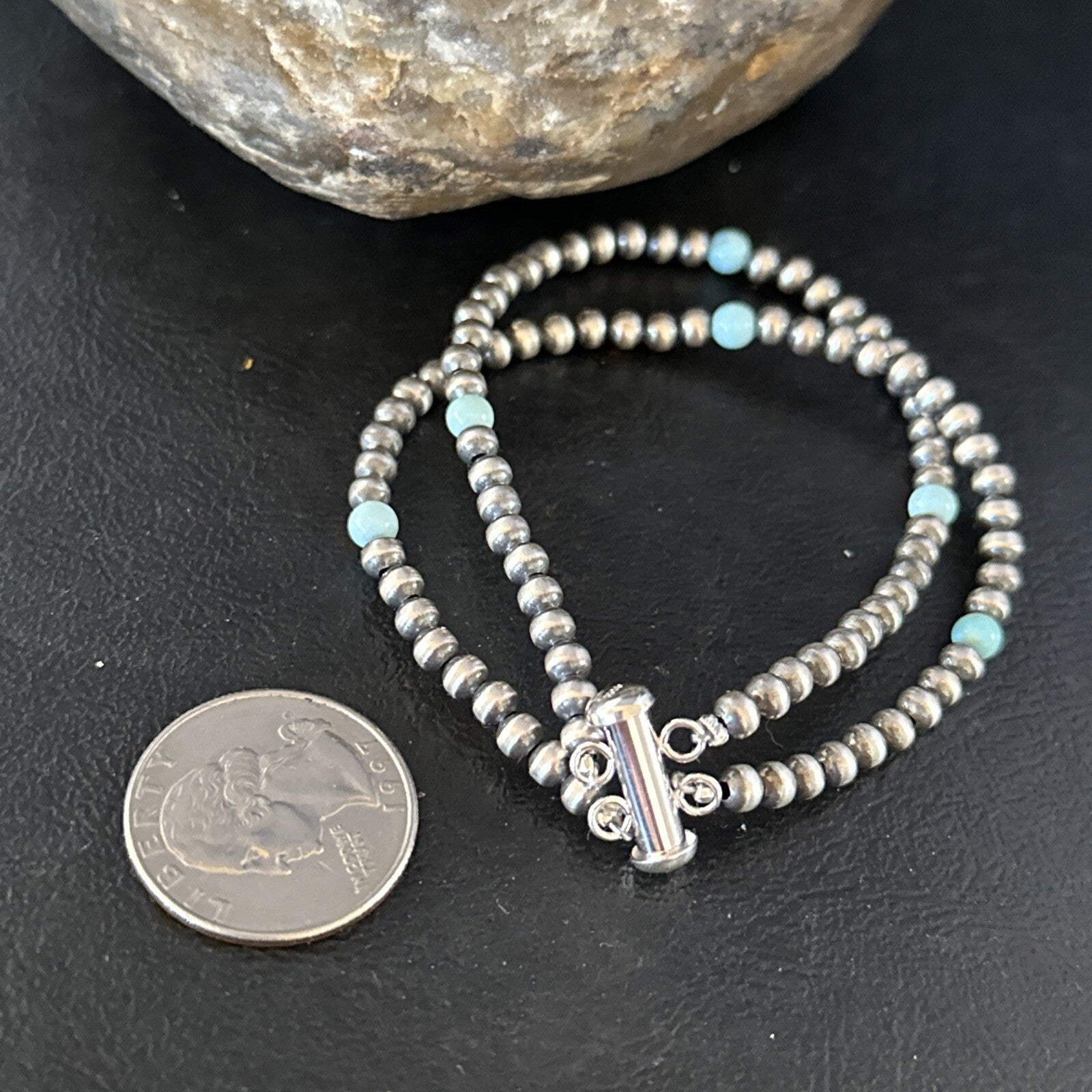 Native Navajo Sterling Silver Blue Turquoise Bracelet 2S 7.5" 14385