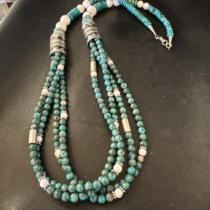 Tommy & Rosita Singer T R Sterling Silver Turquoise 4 Strand Necklace 30” 19758