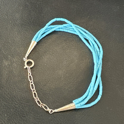 Blue Turquoise Heishi 5S Liquid Sterling Silver Bracelet 7” 18362