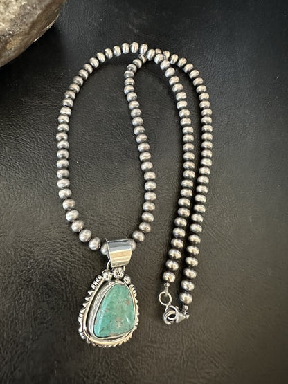 Mens Women Navajo Sterling Silver Green Royston Turquoise Necklace Pendant 18313