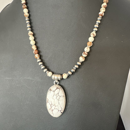 Mens Womens Wild Horse Turquoise Pendant Navajo Sterling Silver Necklace 19538
