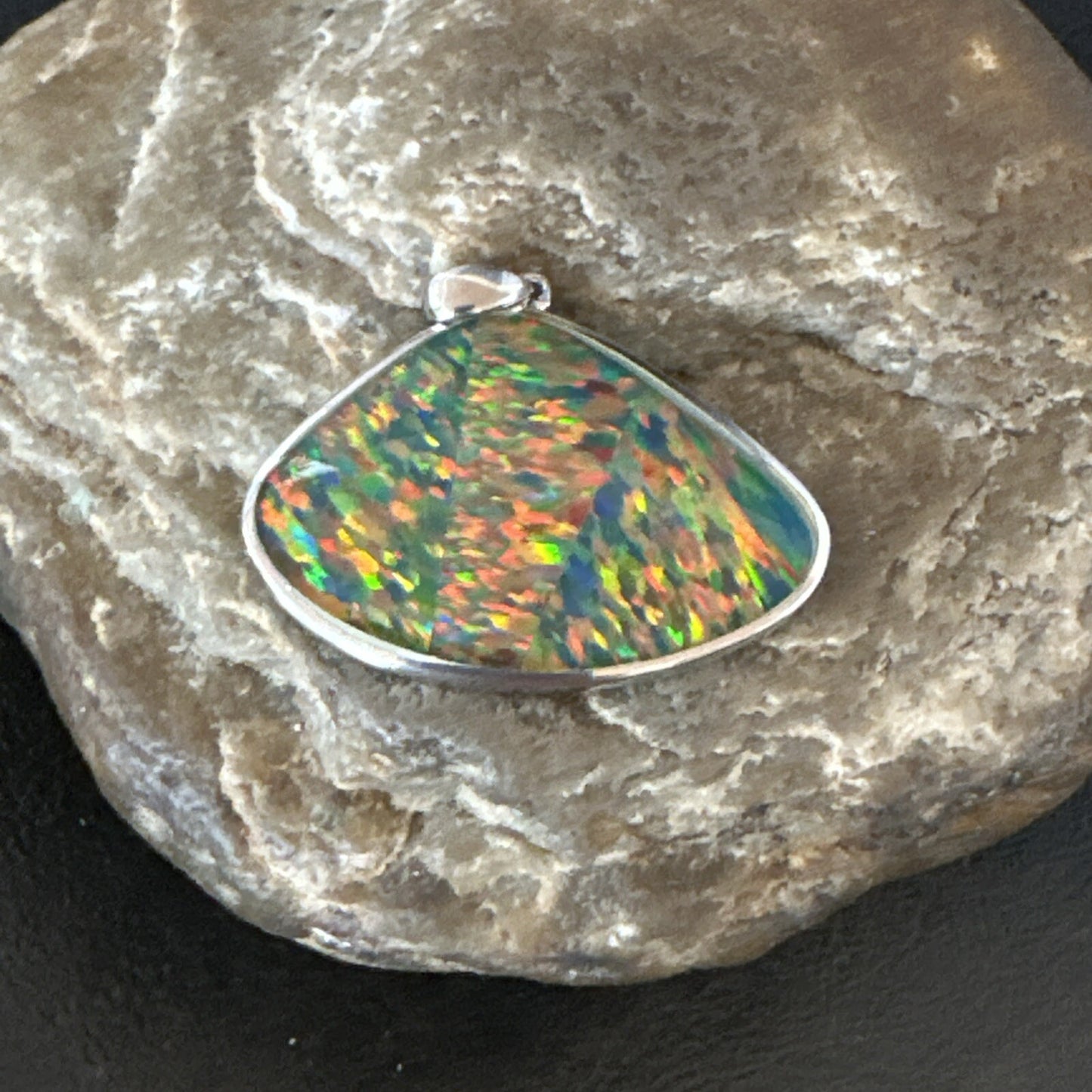 Mens Womens Multicolor Gilson Opal Navajo Sterling Silver Inlay Pendant 18612