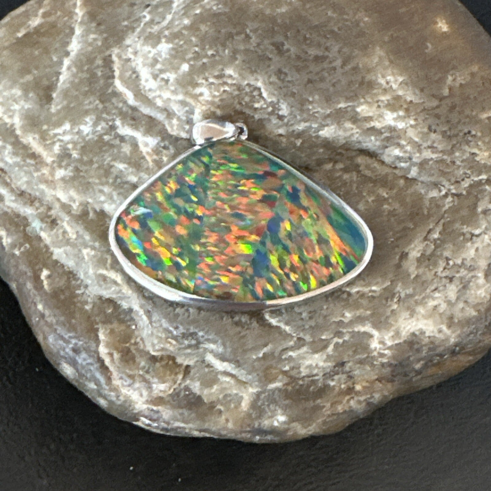 Mens Womens Multicolor Gilson Opal Navajo Sterling Silver Inlay Pendant 18612
