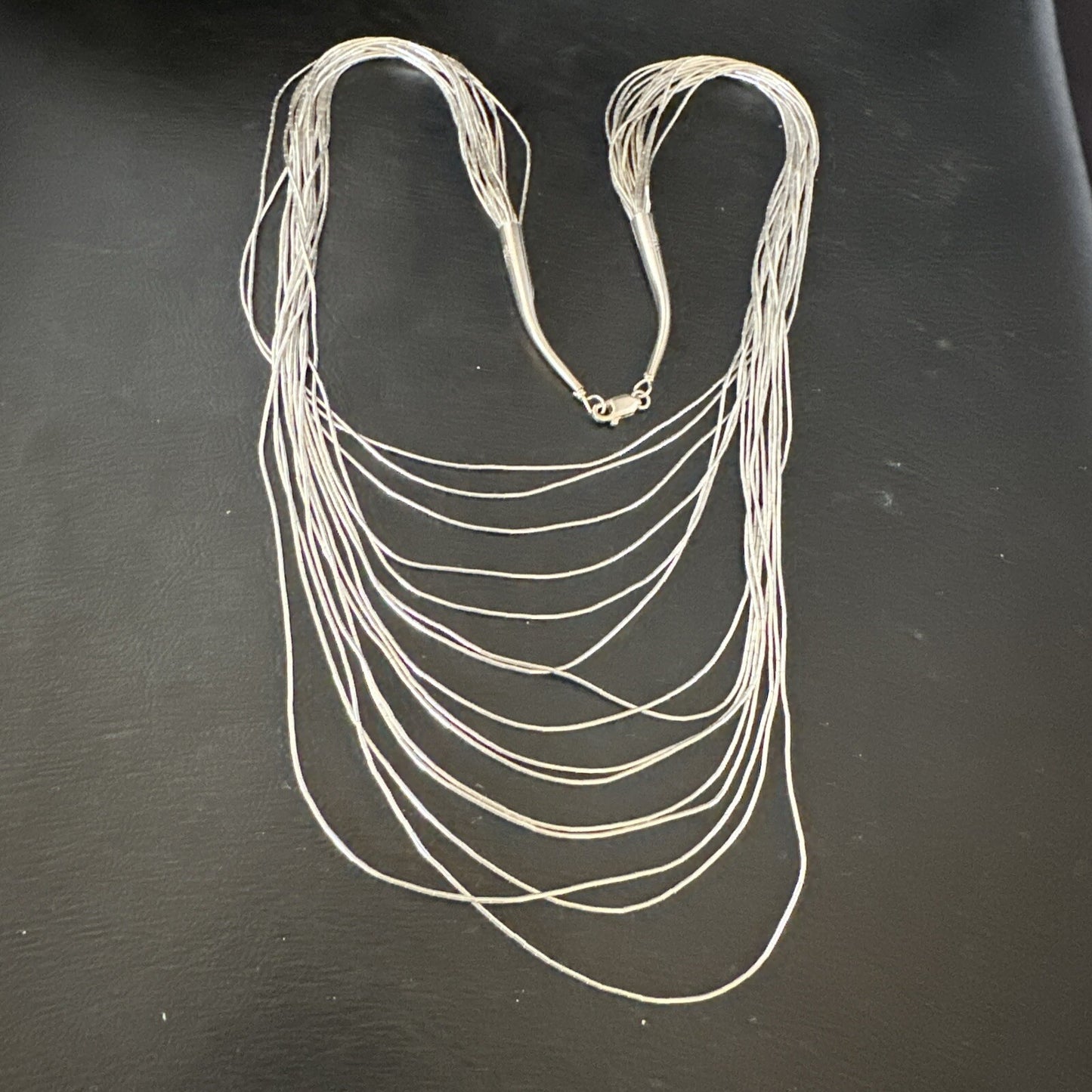 Graduated Bib Heishi Liquid All Sterling Silver 15S Necklace 24" 17242