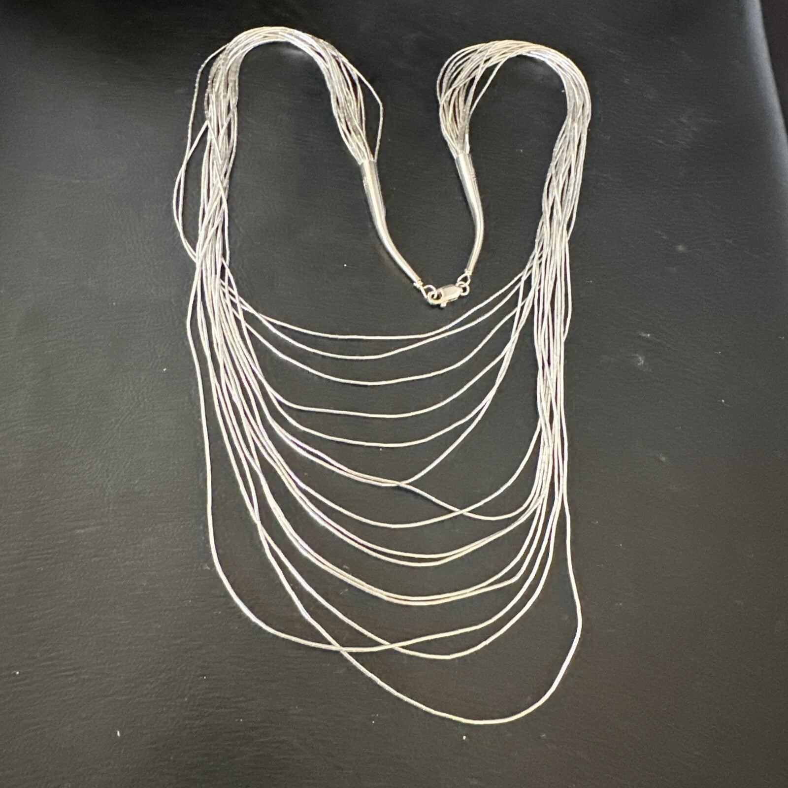 Graduated Bib Heishi Liquid All Sterling Silver 15S Necklace 24" 17242