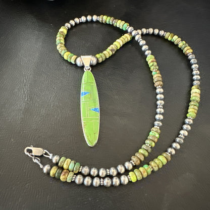 Womens Green Gaspeite Turquoise Opal Pendant Sterling Silver Necklace 19549
