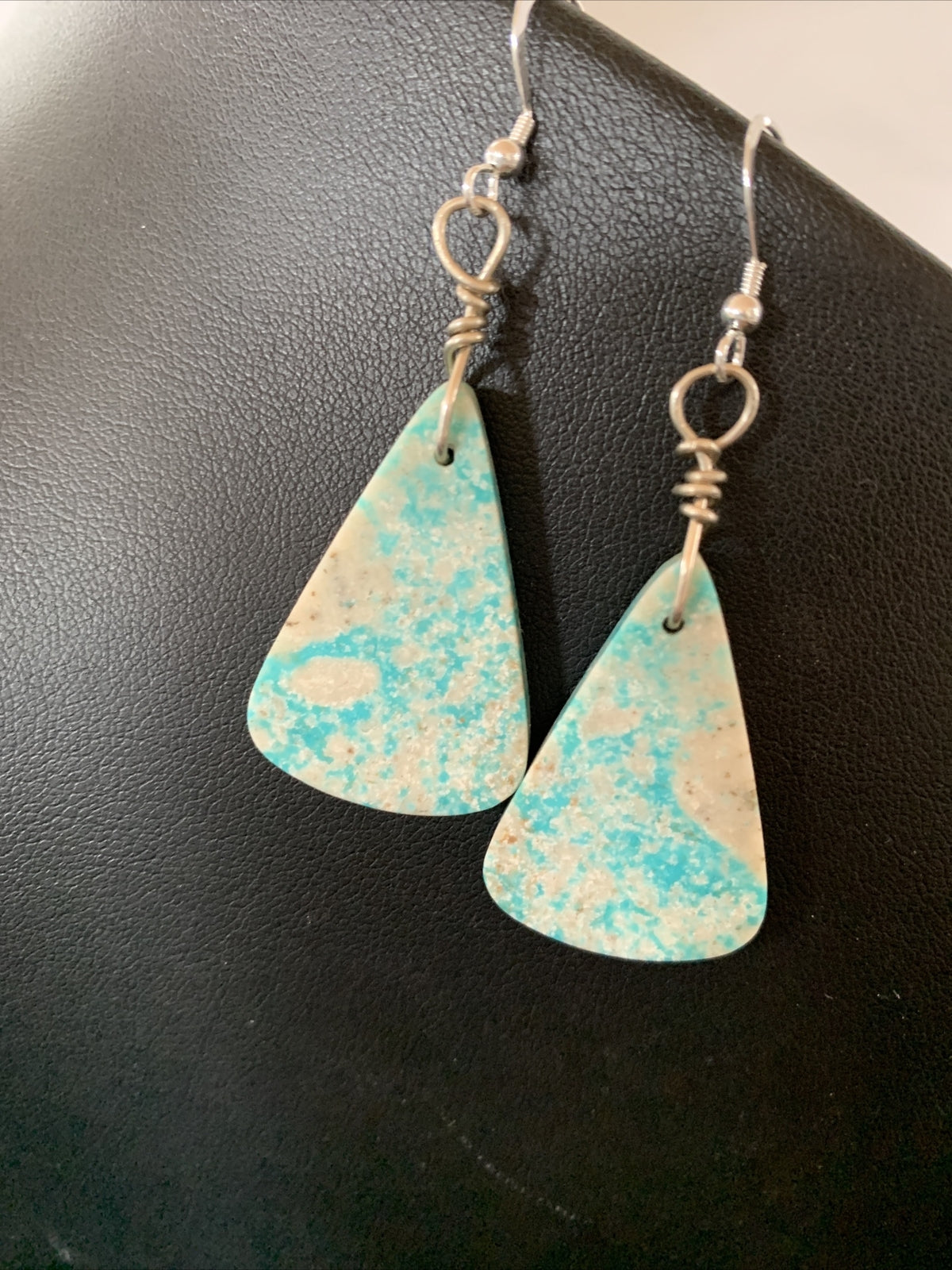 Navajo Slab Turquoise Sterling Silver Dangle Earrings 10125
