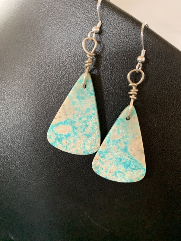 Navajo Slab Turquoise Dangle Earrings | Sterling Silver | Authentic Native American Handmade | 10125