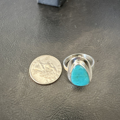 Southwestern Sterling Silver Blue Kingman Turquoise Ring Size 9 18526